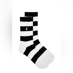 POLO RALPH LAUREN Women’s Black/White Rugby Stripe Crew Socks Size: 9-11